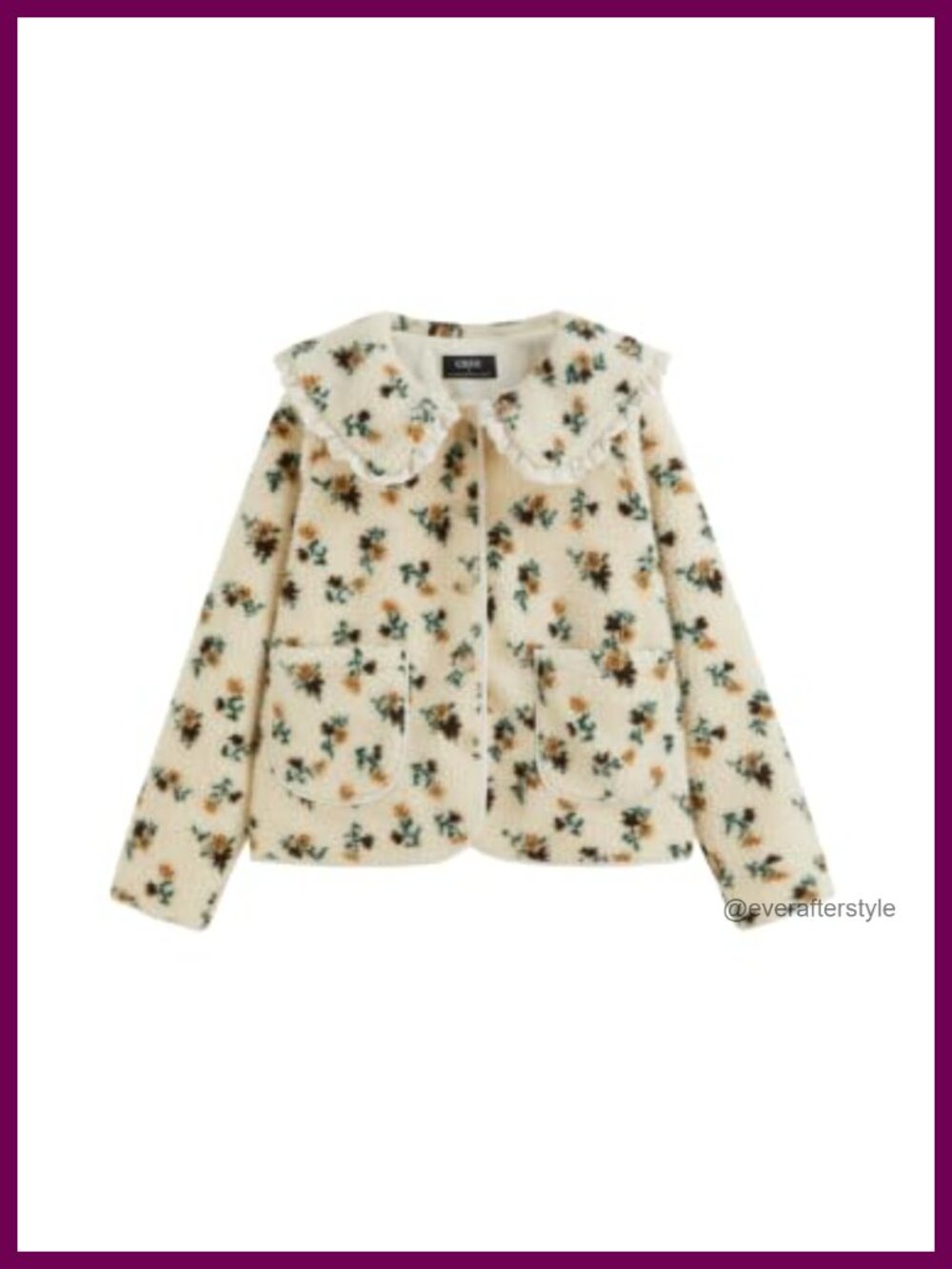 Sherpa Fleece Floral Jacket Ruffled Peter Pan Collar Button Front Coat